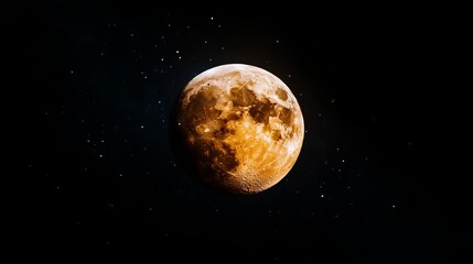 Fototapeta premium Full moon glows brightly against the dark backdrop of space filled with scattered twinkling stars.