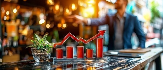 Business Growth Strategy Meeting at a Modern Cafe Visual Data Presentation Urban Environment Professional Viewpoint