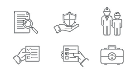 Safety and compliance icons: linear style for professional use