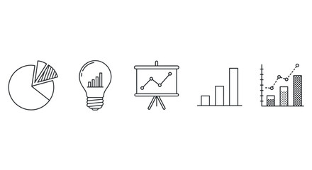Minimalist line icons of business data visualization and analytics tools