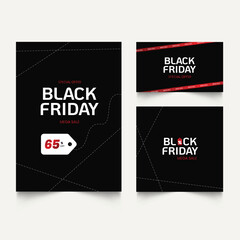Black friday sale offer banner template. Set of design templates for a Black Friday sale, promotion, advertising, or social media ad with a red balloon, stars, and a discount offer
