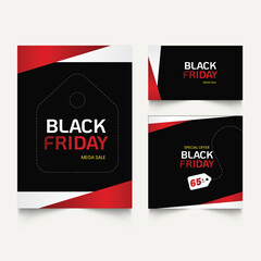 Black friday sale offer banner template. Set of design templates for a Black Friday sale, promotion, advertising, or social media ad with a red balloon, stars, and a discount offer
