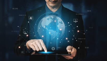 Global AI network showing connection between AI, global, and network elements across the digital world and data infrastructure Vouch