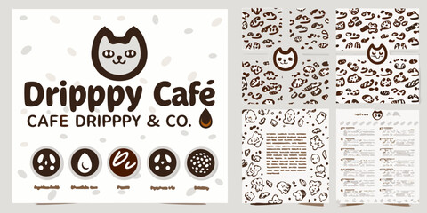 Dripppy cafe branding logo patterns and menu design elements for coffee shop