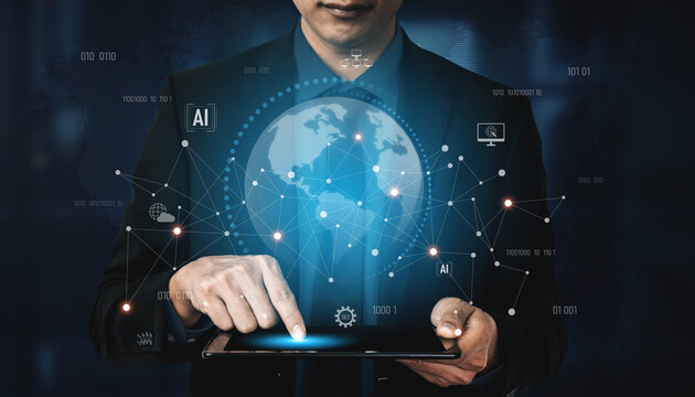 Global AI network showing connection between AI, global, and network elements across the digital world and data infrastructure Vouch