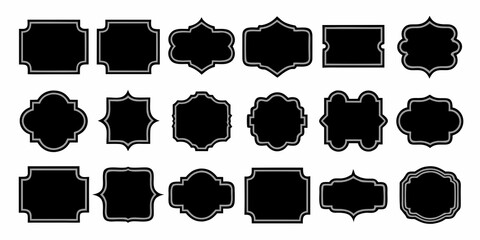 Collection of black and gray decorative frames and labels on a white background