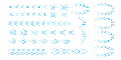 Abstract blue arrow and starburst shapes on white background for design elements