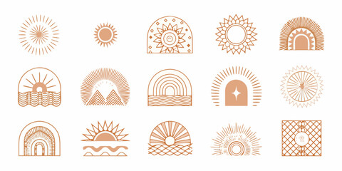 Boho sun and nature elements collection minimalist celestial designs in earthy tones