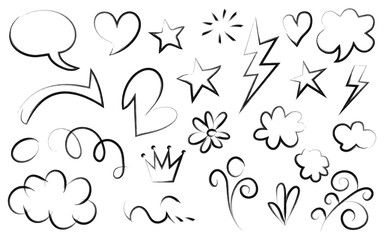 Hand Drawn Doodle Shapes Icons Pack Collection.