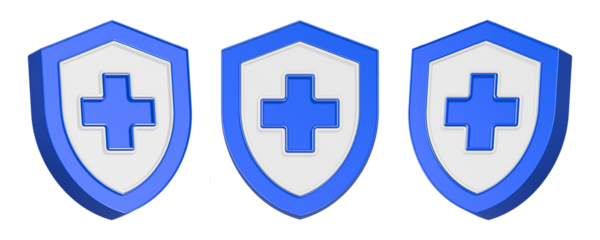 3d rendering icon cross shield in blue color