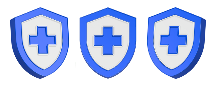 3d rendering icon cross shield in blue color
