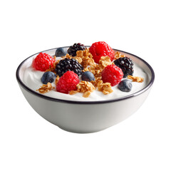 Yogurt bowl mixed with berries, granola, and fruit