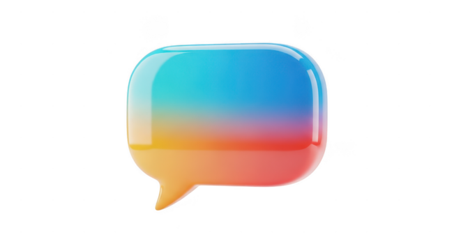 Colorful, multicolored, and shiny looking speech bubble. isolated illustration on  transparent background PNG