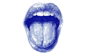 Creative hand drawn tongue out face figure isolated on transparent background