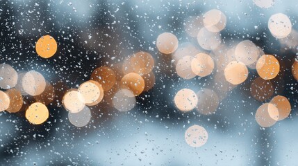 Soft focus Christmas background with raindrops and glowing bokeh lights for festive ambiance
