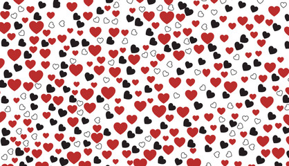 Seamless heart pattern featuring scattered red and black heart shapes in a repeating layout, perfect for love, romance, valentine, pattern, seamless, heart, love, romance, vector, icons.