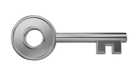 Silver key with a hole in the middle. isolated illustration on  transparent background PNG