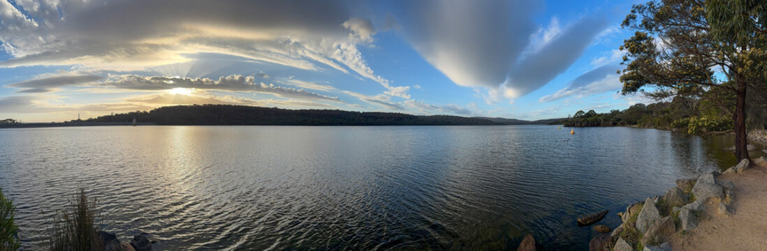 Panorama of Australian lake sunset