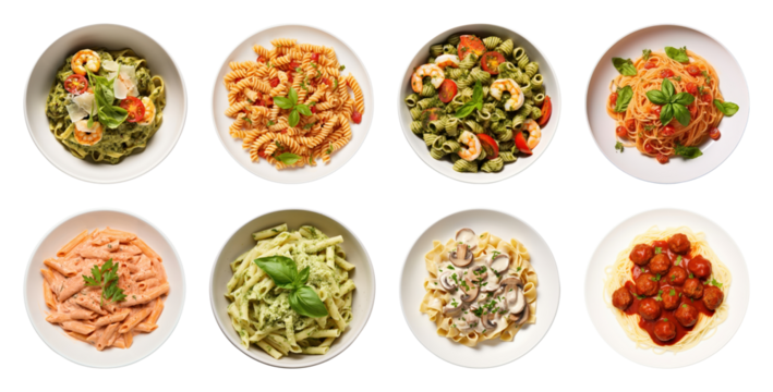 PNG Assorted delicious pasta dishes, element set on transparent background