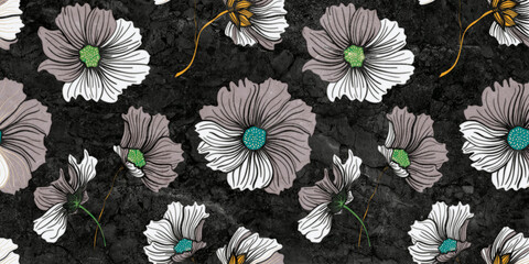 Vibrant Floral Pattern with White, Yellow, and Pink Flowers