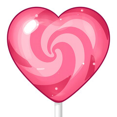 Heart-shaped lollipop candy with vibrant pink and red swirls.