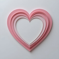 Paper-cut layered heart with soft pink edges, smooth curved tiers.