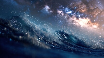 Obraz premium Ocean waves night sky