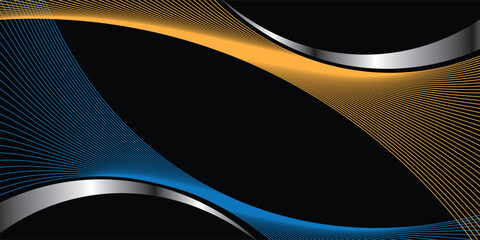 3D blue yellow lines techno abstract background overlap layer on dark space with silver waves decoration. Modern graphic design element stripes style concept for web, flyer, card, or brochure cover