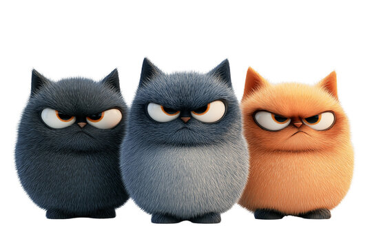 Wild Fur Angry Cats Cute 3D Style Transparent Background