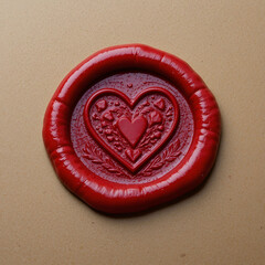Red wax seal stamp with embossed heart, elegant Valentines detail.