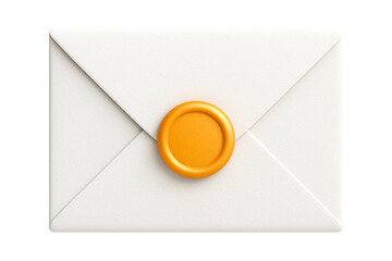 3d icon of a white envelope sealed with a golden wax seal, isolated on a transparent background, representing communication, important messages, and traditional correspondence