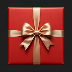 Red gift box tied with smooth silk ribbon bow, crisp edges.