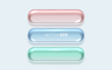 Modern glossy 3D rounded buttons set in vibrant pastel colors. Clean user interface elements.