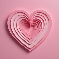 Paper-cut layered heart with soft pink edges, smooth curved tiers.