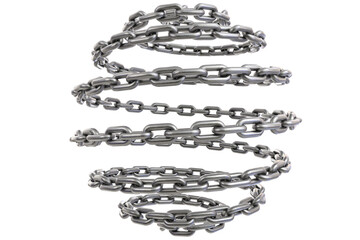 Metal chain link &ndash; twisted spiral steel chain isolated on transparent background