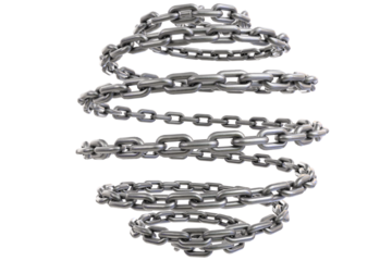 Metal chain link – twisted spiral steel chain isolated on transparent background