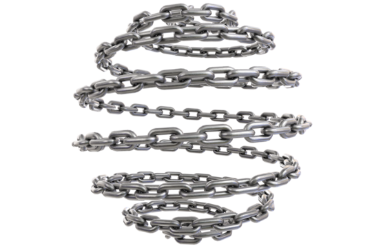 Metal chain link – twisted spiral steel chain isolated on transparent background