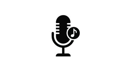 Fototapeta premium Classic microphone icon with musical note symbol, representing audio recording and sound.
