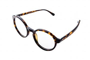 Stylish tortoiseshell glasses set against a clean white background. emphasizing their unique design and elegance. ideal for fashion or eyewear promotional materials