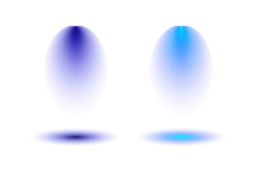 Two abstract glowing oval shapes in blue and purple isolated on transparent background, creating a soft and ethereal effect
