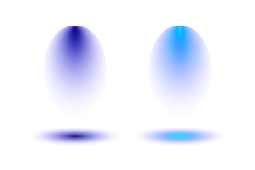 Two abstract glowing oval shapes in blue and purple isolated on transparent background, creating a soft and ethereal effect