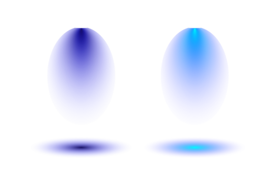 Two abstract glowing oval shapes in blue and purple isolated on transparent background, creating a soft and ethereal effect