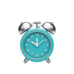 Blue alarm clock with a silver bell on top. isolated illustration on  transparent background PNG