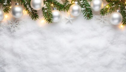 Festive holiday decoration arrangement winter wonderland image of ornaments and pine leaves cozy atmosphere top-down view celebration concept for seasonal cheer and joy