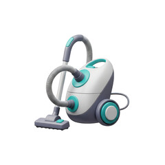 Cartoonish vacuum cleaner with a blue handle and a white body. isolated illustration on  transparent background PNG