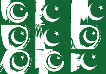 Pakistan flag grunge vector illustration green and white design with crescent moon and star for national holiday and independence day