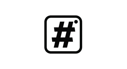 Obraz premium Bold black hashtag symbol inside a rounded square frame on a clean white background, representing social media trends and online communication.