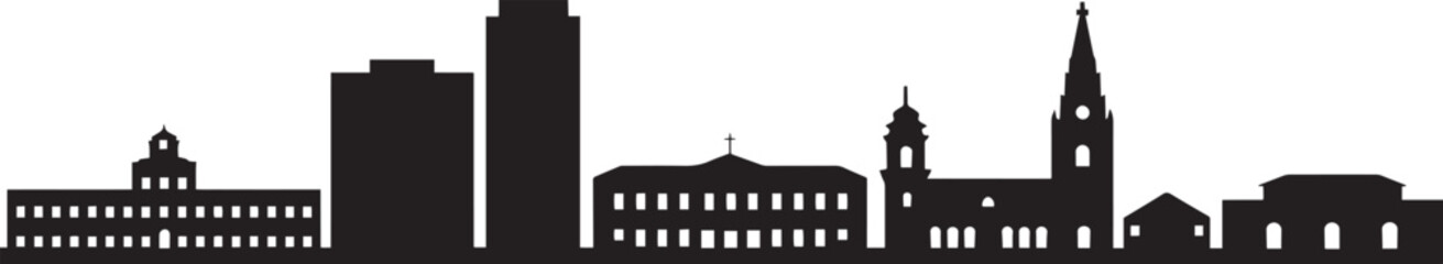 North american city skyline vector silhouette featuring prominent high-rise skyscrapers and classical government buildings and church