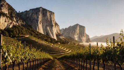 Limestone Cliffs and Vineyards at Golden Hour