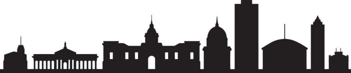 Urban center vector graphic featuring historic neoclassical state capitol buildings domed structures and massive highrise architecture